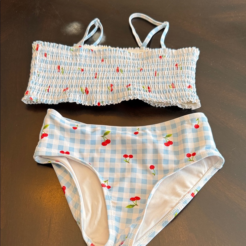 Old Navy Blue Gingham Cherry Print Kids Bikini